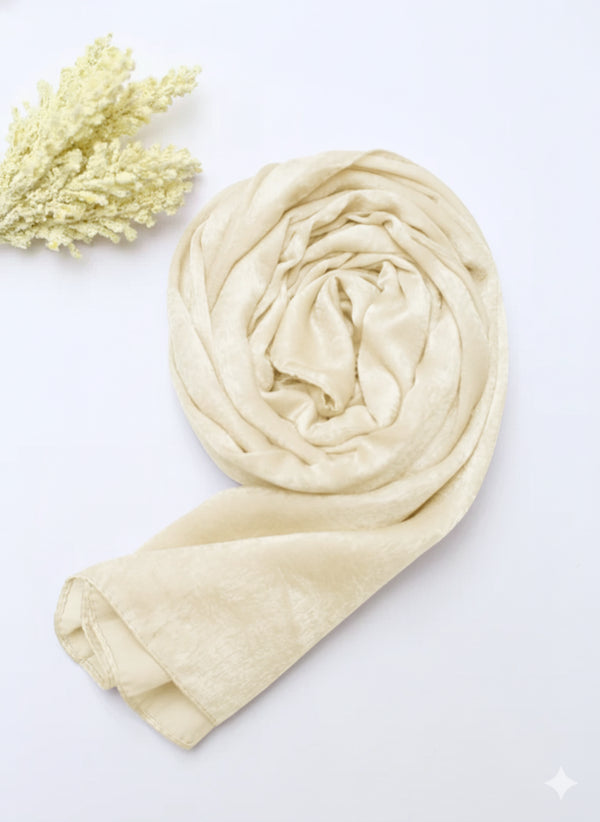 Velvet Silk Hijab - Cream