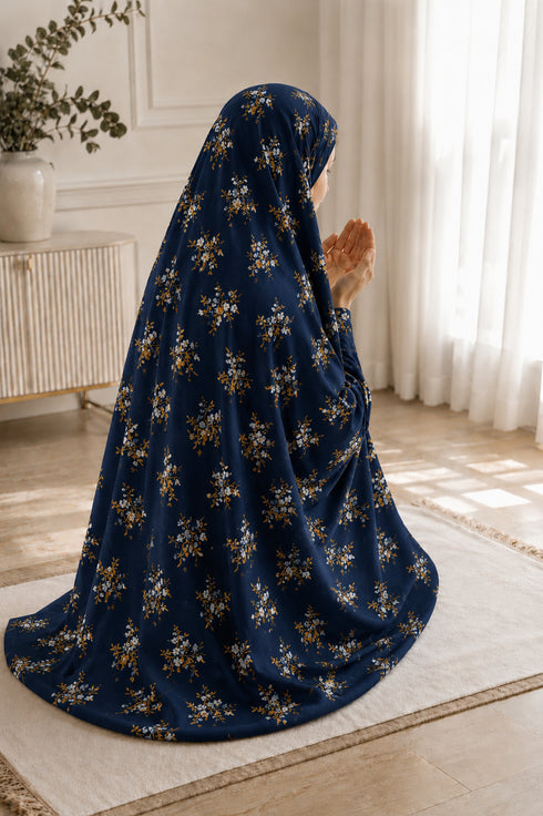 Namaz Chadar -jasmine-Navy Blue