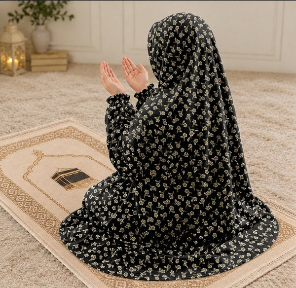 Namaz Chadar - Kids- Khadija-Black Silver