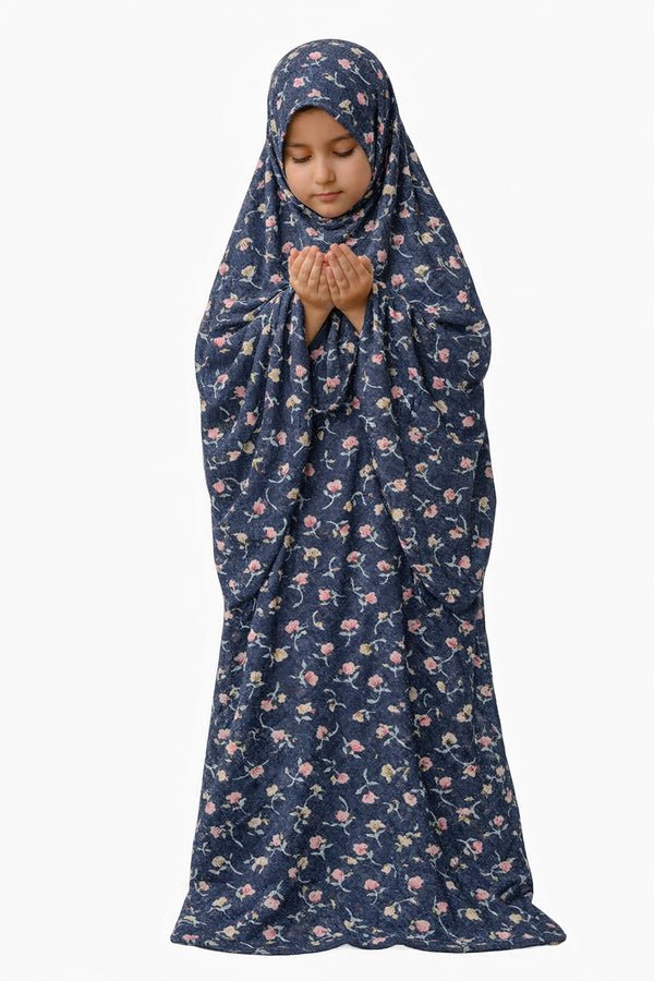 Namaz Chadar- kids - Lily - NavyBlue