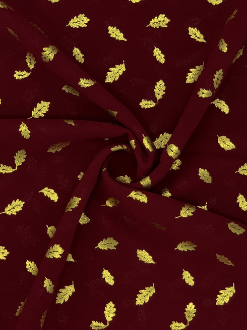 Georgette Gold Print - Maroon